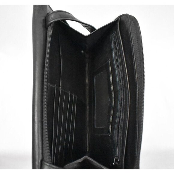 Vintage Perlina Soft Black Leather Crossbody Organizer Wallet Purse All-In-One - Picture 6 of 14